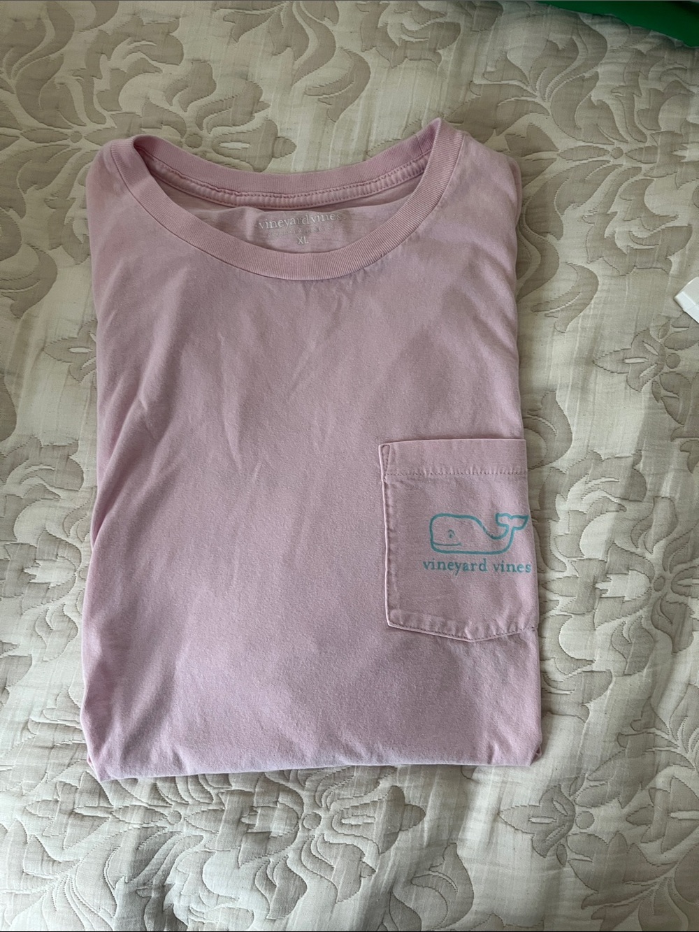Vineyard Vines Woman’s Light Pink Pocket Tee with Blue Whale Logo